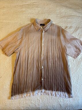Theory Noll Short-Sleeve Linen Shirt in Glaze Stripe